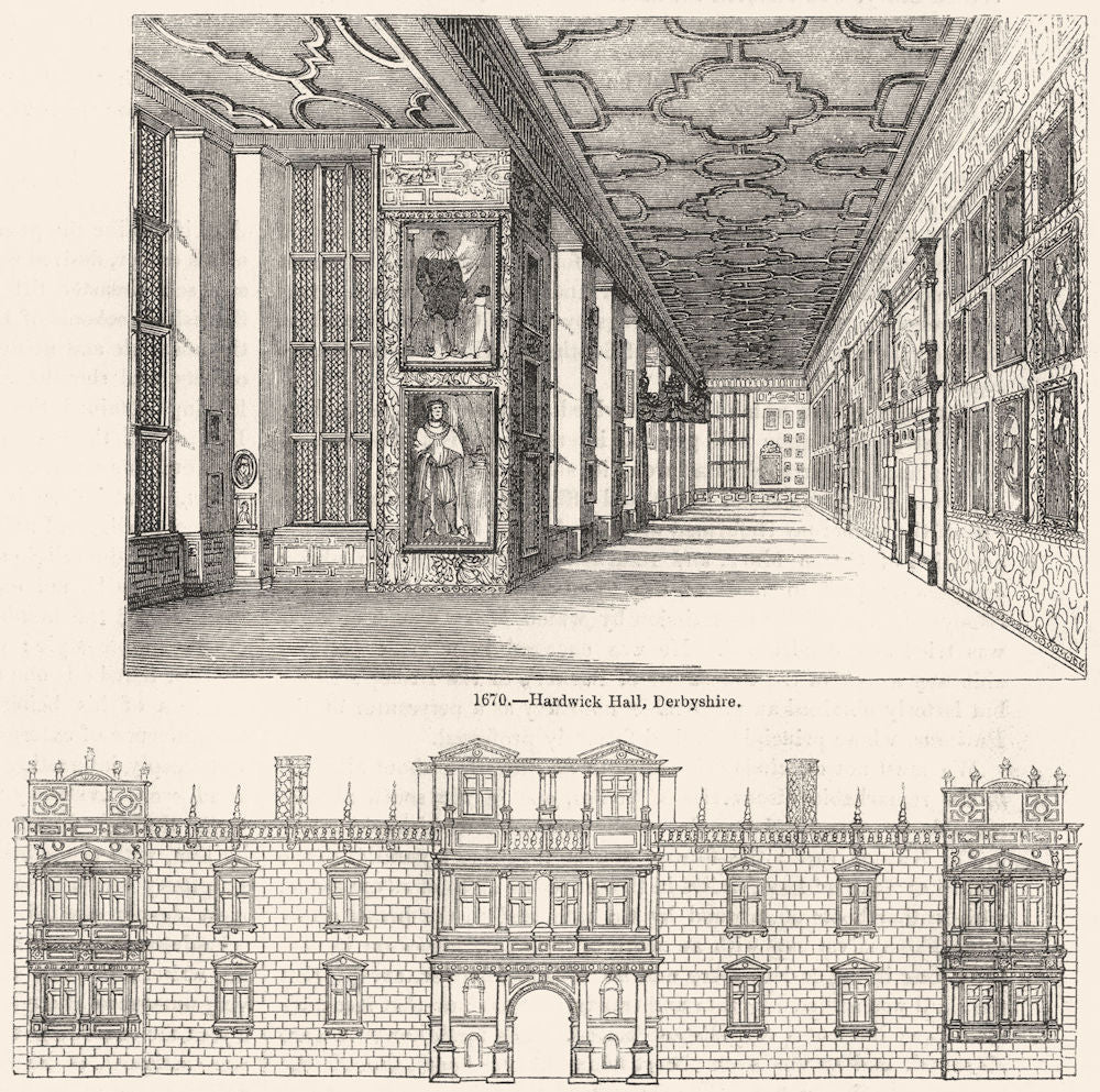 DERBYS. Hardwick Hall; & Somt House 1845 old antique vintage print picture